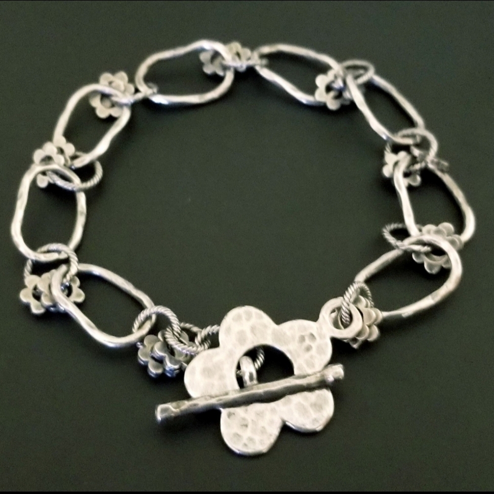 Rare Silpada Sterling Silver Flower Links Bracelet - Picture 10 of 10